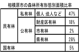 相模原市の森林所有形態別面積比率